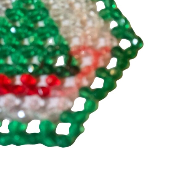 Vintage Beaded Christmas Tree Coasters Beaded Set Of 6 Green Red White - Picture 5 of 15
